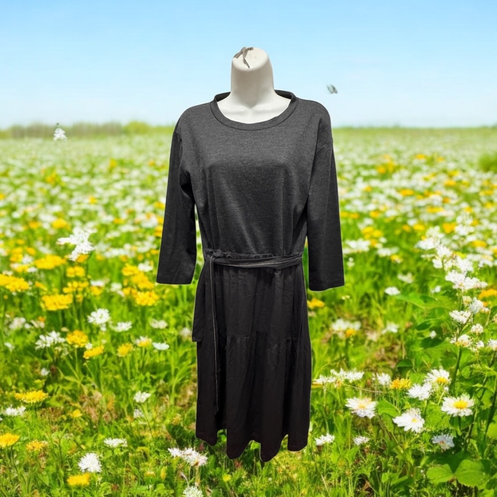 Peserico charcoal gray 3/4 Sleeve Crew Neck Dress size 6 made in Italy